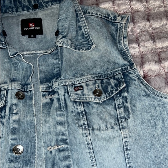 South Pole Blue‎ Denim Vest Classic Distressed - Picture 11 of 16